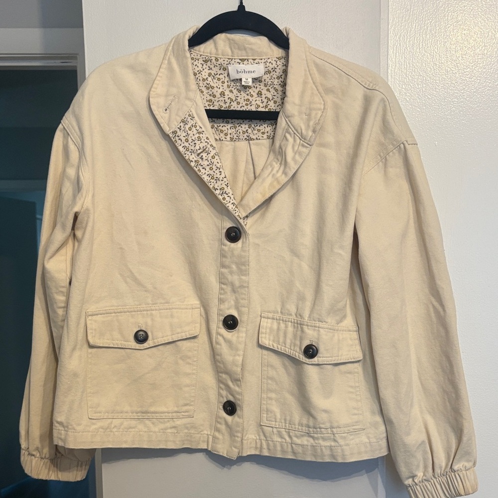 Bohme Tan Utility Jacket with Floral Lining